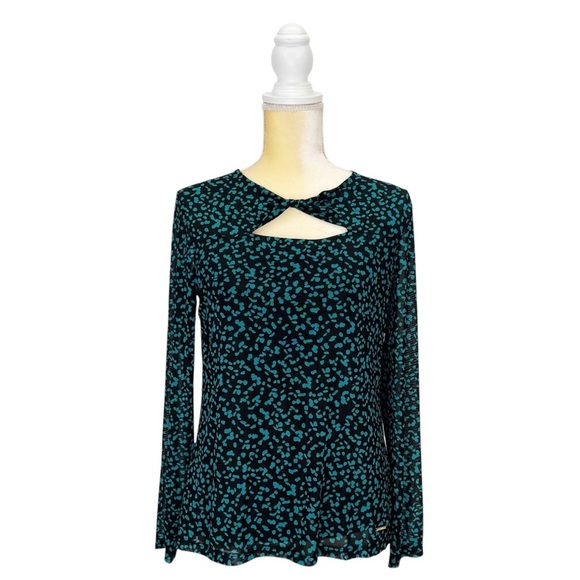 Nine West Leopard Print Keyhole Long Sleeve Top Size Medium Black Green New NWT - Picture 6 of 6